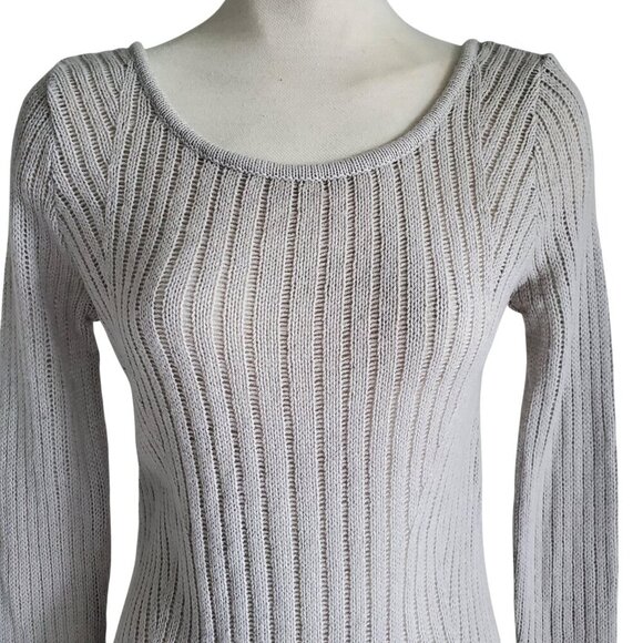 Armani Exchange Sweater Dress Wool Blend Open Weave Gray Long Sleeve Mini Size S - Picture 2 of 11